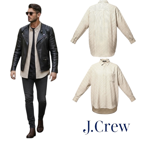 💙J.Crew Flex Cotton Oxford Checkered Shirt In Cream & Burgundy Classic XL EUC - Picture 10 of 10